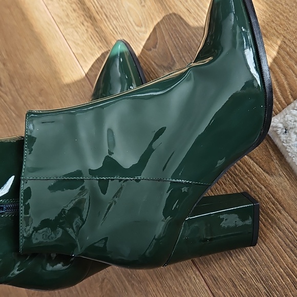 p'intervalle Shoes - Green Patent Leather Ankle Boots Size 38 Block Heel Made In Spain